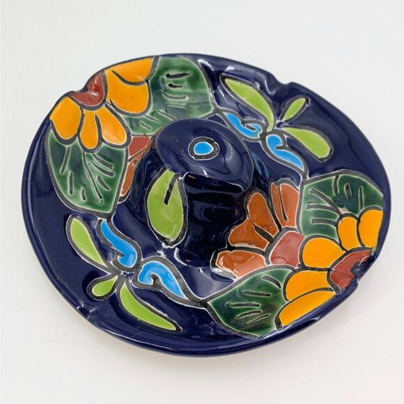Mexican Sombrero Ashtray Ceramic Hand-Painted Folk Art Talavera Style Hat - Picture 2 of 9
